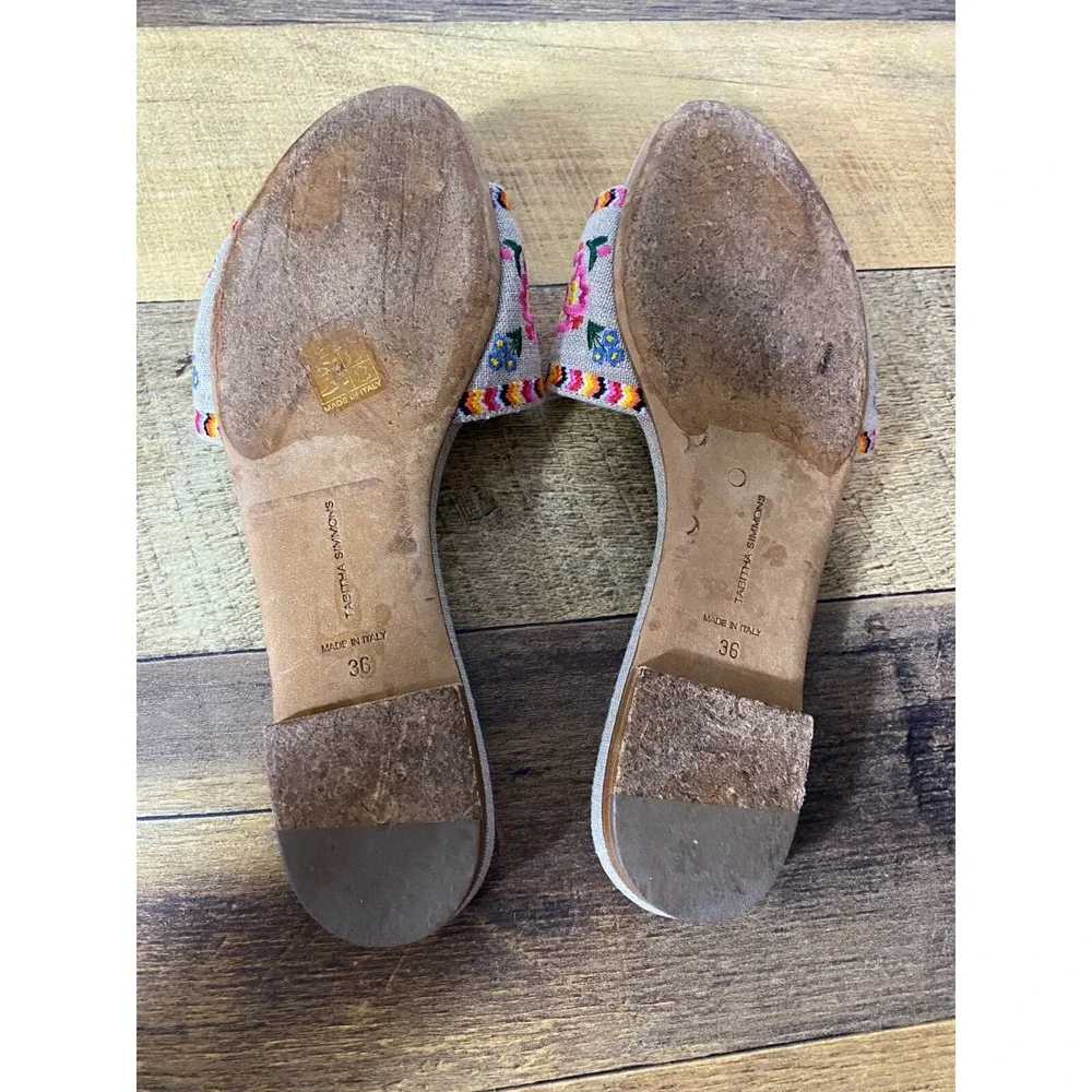 Tabitha Simmons Embroidered Floral‎ Flat Mule Sandals Eur 36/US 5.5 Slip On